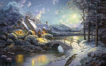 Navidad luz de la luna Thomas Kinkade Pinturas al óleo